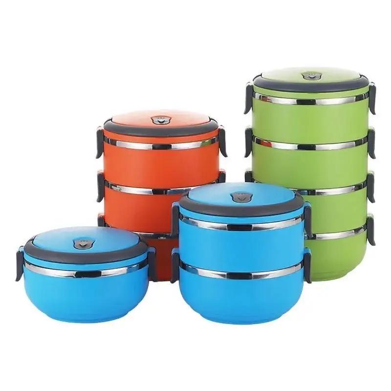 Stainless Steel Multi-layer Insulated Lunch Box Circular Sealed Lunch Box Student Office Workers Portable Handheld Bento Boxs