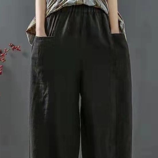 Lantern Pants Summer Elastic Waist Solid Color Cotton Linen Dual Pockets Ankle Length Loose Fit Women Harem Baggy Trousers Daily Wear