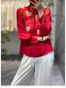 Chinese New Year 2024 Red Silk Dragon Shirt with Trumpet Sleeves