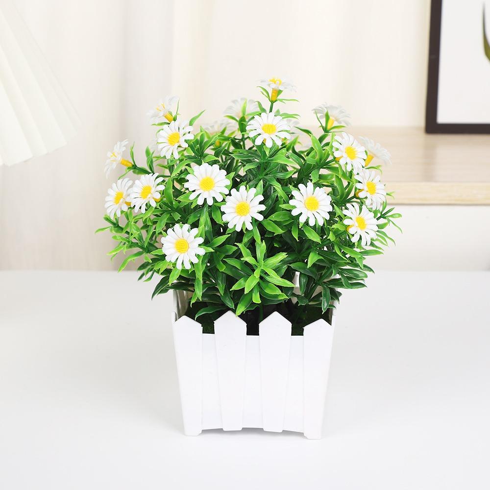 High Quality Plastic Artificial Daisy Fence Small Sunflower 18*21cm 5 Colors Fake Flower Potted Fence Flower Set Home Decor