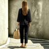 Women's solid-color urban fashion casual long-sleeved mid-length pants set