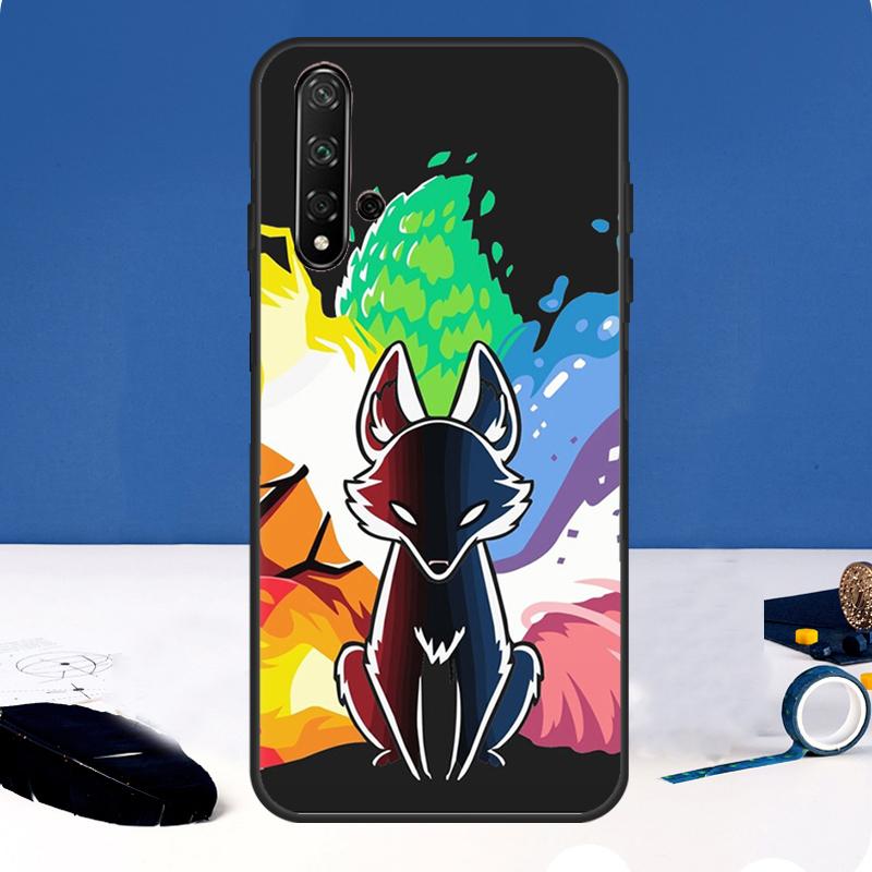 Japanese Kitsune Fox Mask Case For Huawei Nova 12i 7i 8i 11i 12s 11 9 10 SE Y60 Y61 Y70 Y72 Y73 Y90 Y91 P30 P40 Lite
