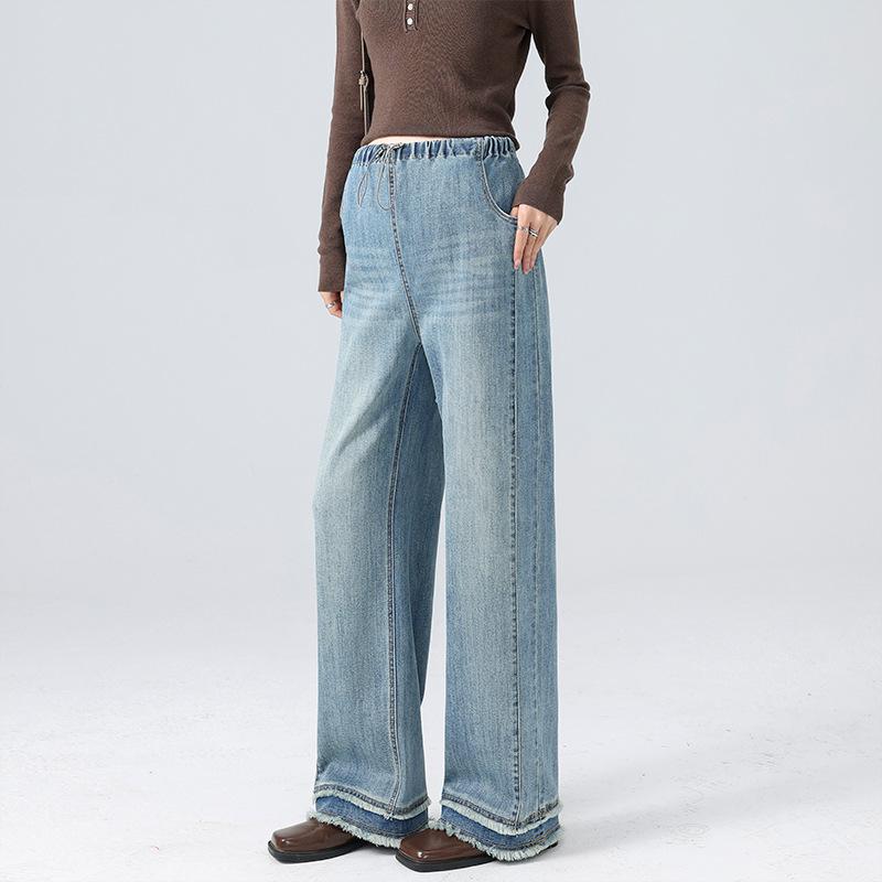 High-Quality Maternity Wide-Leg Denim Pants - Thin, Comfortable, Frayed Hem, Spring/Summer Style. Large