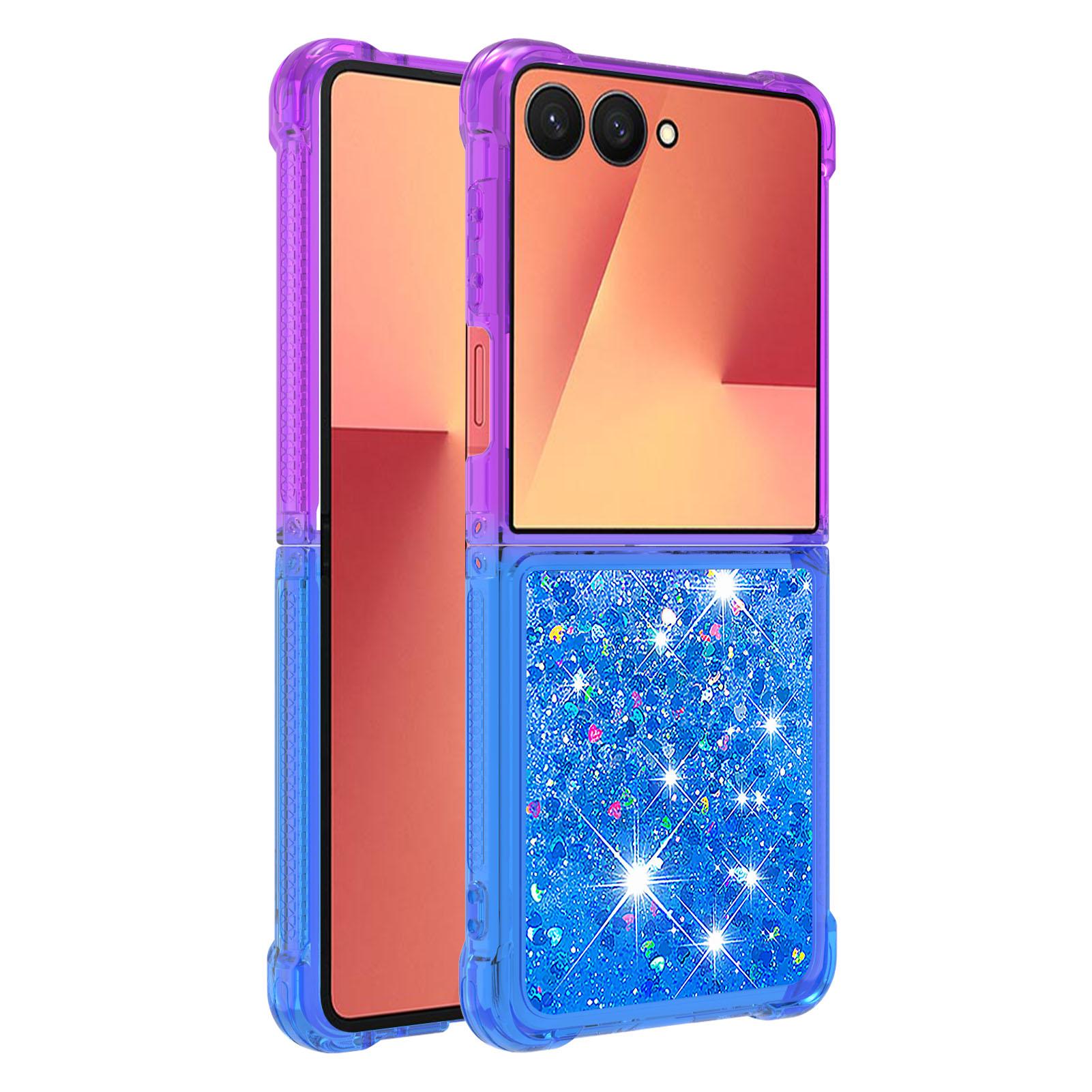 

For Samsung Galaxy Z Flip7 5G TPU Case Gradient Quicksand Phone Back Cover Purple+Sky Blue