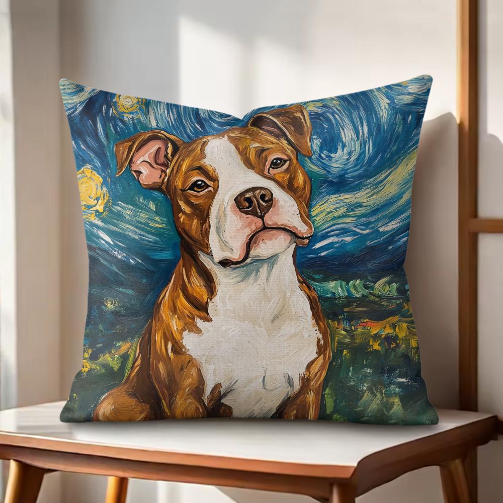 Classic Catoon Starry Sky Dog Cushion Cover Natural Linen Organic Fabric Double-Sided Printing Couch Pillow Covers Home Decor