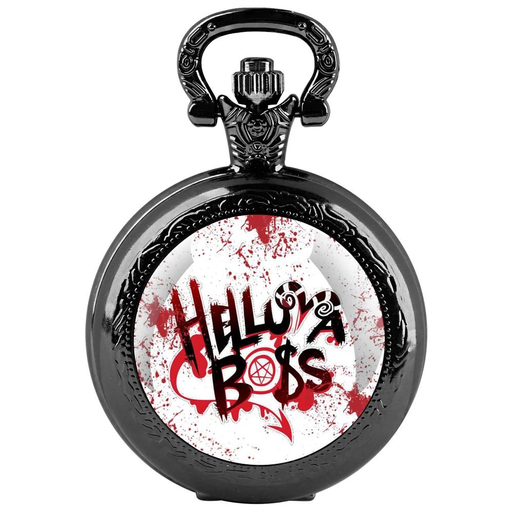 

Anime Helluva Boss Glass Dome Vintage Pocket Watch Men Women Pendant Necklace Chain Charm Clock Hours Watch Jewelry Gifts