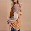 Women Fashion Color Block Long Sleeve O-neck Knitted Ribbed Casual Loose Pullovers