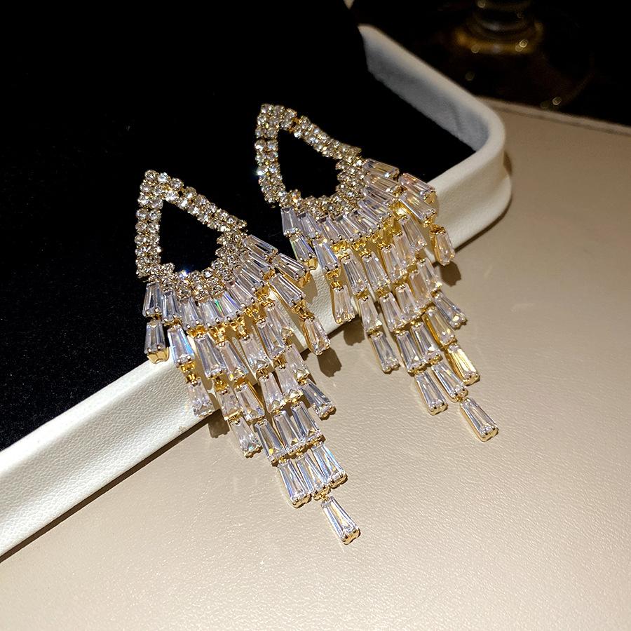 Silver Needle Diamond Square Tassel Earrings Light Luxury High-end Earrings Fashion Light Luxury Unique Earrings Design Sense Niche
