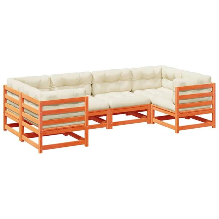 VidaXL Salon de jardin 6 pcs avec coussins cire marron bois pin massif 3299608