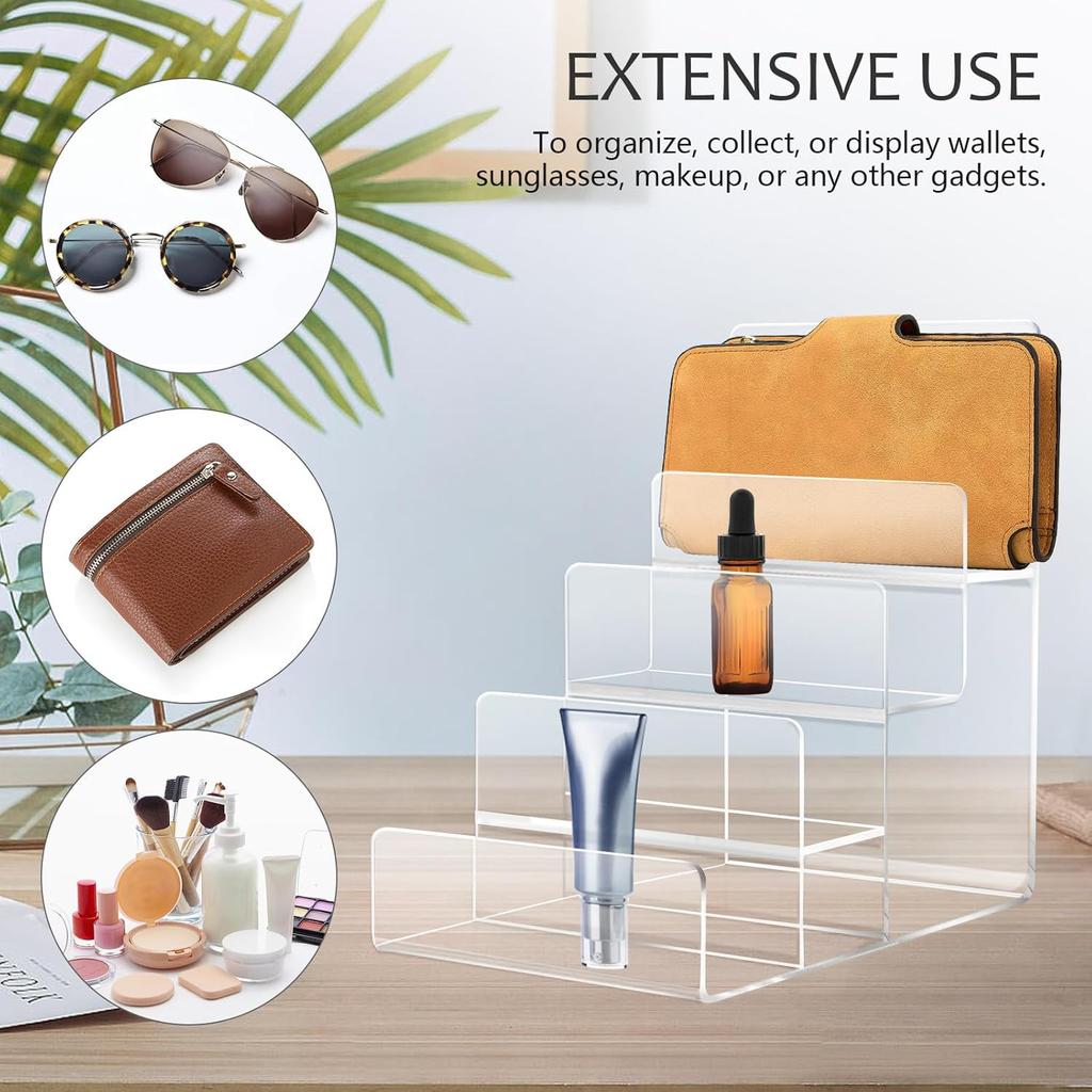 DOITOOL 4-Tier Clear Display Risers Stand: Acrylic Wallet Display Stand Holder, Clear Handbag Purse Display Stand Jewelry Display Riser Purse Handbag