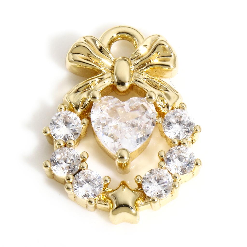 1 Piece Copper Christmas Charms Gold Color Metal Pendants Rhinestone Snowflake Sock Deer Christmas Tree For DIY Jewelry Making