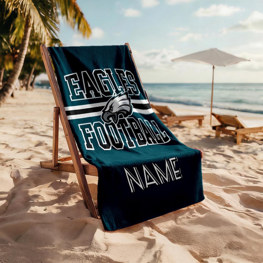 Eagles Football Jersey Personalized Text Beach Towel Super Soft Microfiber Quickdry Fabric