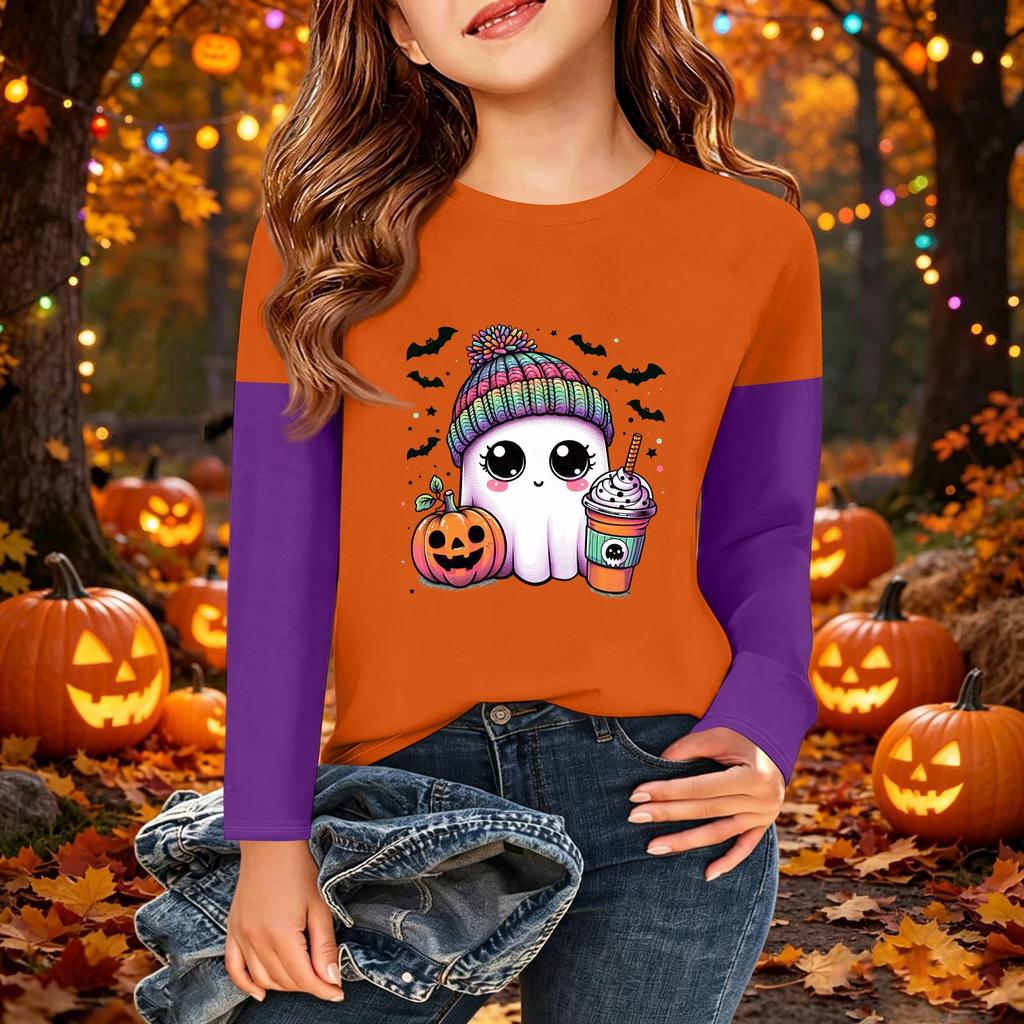 Kids' Halloween Printed Long Sleeve T-Shirt Casual Neck Top for Boys Girls