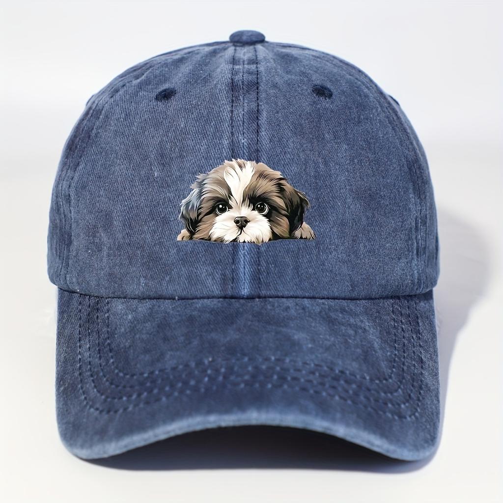 Lying puppy print vintage design for both men and women, outdoor leisure, sun protection, hiking hat
