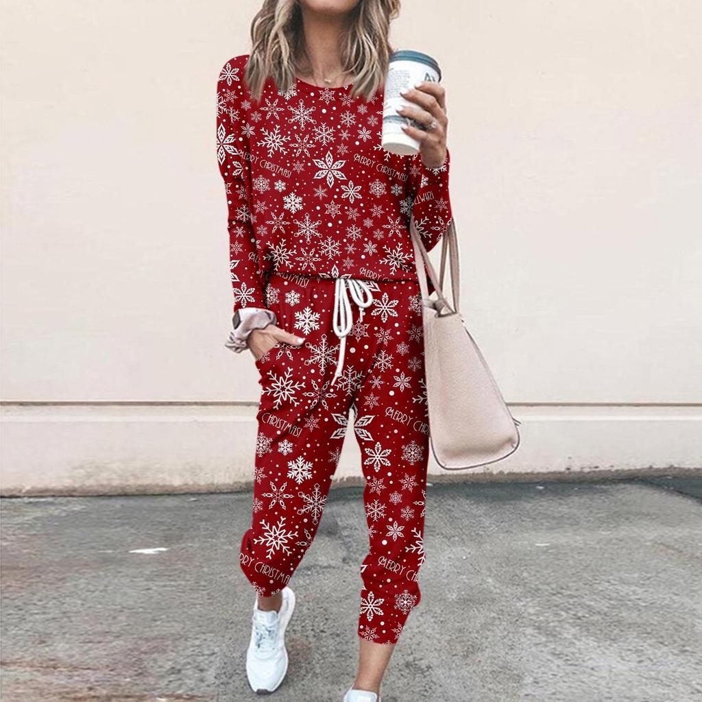 Sets für Damen, 2-teilig, Rundhals-Langarmhemd, Kordelzug, Jogginghose, Taschen-Sets