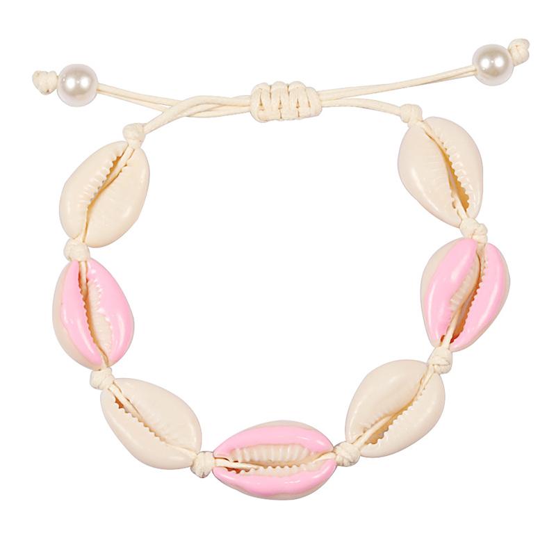 Colorful Printed Shell Bracelet for Women Bohemian Conch Braided Ankle Chain Bangle Adjustable Girls Summer Holiday Jewelry Gift