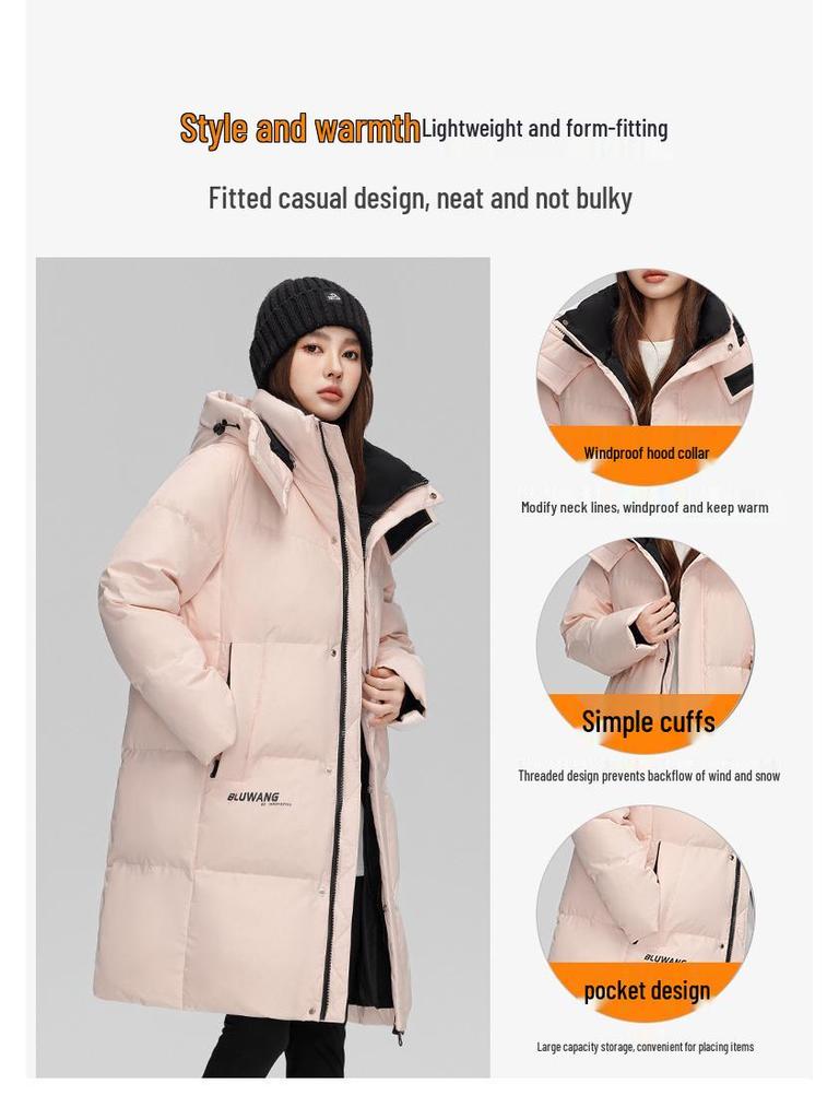 Unisex Mid-Length Hooded Down Jacket, 90% White Duck Down, Thickened for 2025 Winter, Trendy Couple's Warm Outerwear with Cold Protection.
