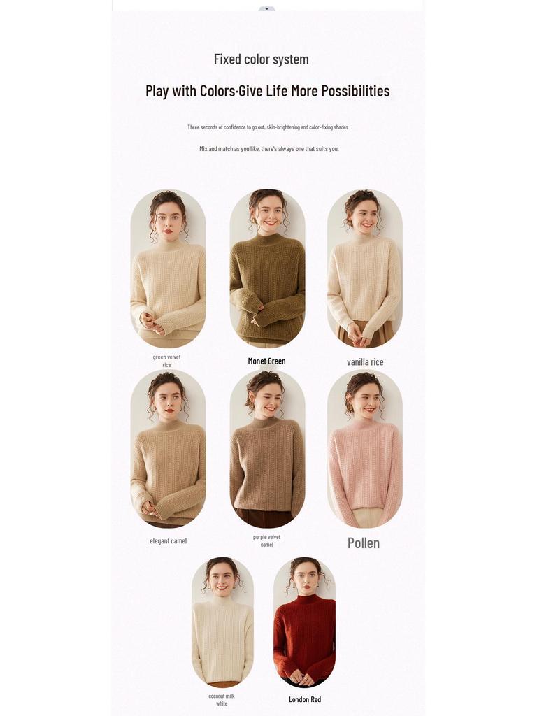 Women's Slim Fit Cashmere High Neck Knit Pullover - Thick, Stylish, Casual, and Elegant for Autumn/Winter