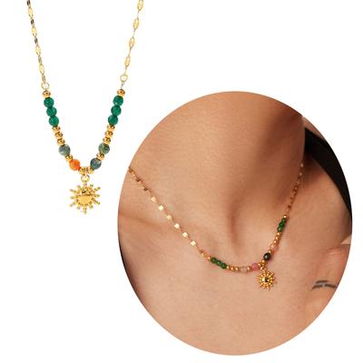 Elegante collar con colgante de girasol, collar con cuentas coloridas, collar con cadena ajustable, joyería para el cuello, regalo perfecto para mujeres.