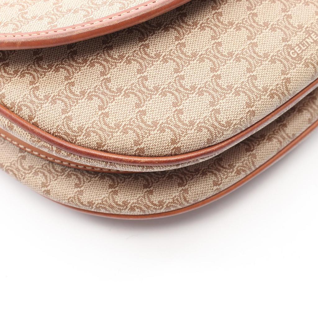 Used CELINE Triomphe Shoulder Bag PVC coated canvas leather Beige Brown Used Women
