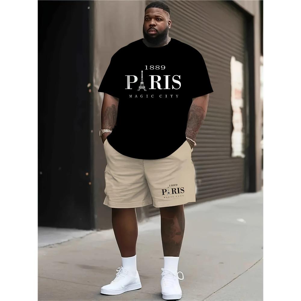 Contrast Color Short Sleeve Top Shorts Men's Summer Versatile Comfortable Fashionable Casual Drawstring Shorts Large Size Short Sleeved Sport Wear