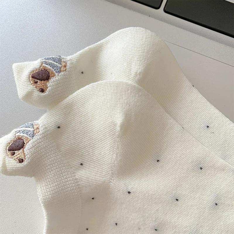 Frühling Sommer Dünne Damen Kurze Socken Polka Dots Niedliche Cartoon Wursthund Stickerei Bootssocken Reine Baumwolle Kurz Trendige Socken