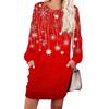 Women's Snowflake Print Fashionable Long-sleeved Round-neck Pocket Dress