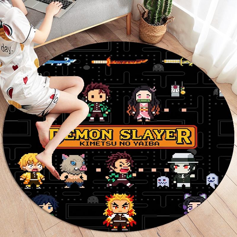 Demon Slayer Round Area Rug Carpet Rug For Living Room Bedroom Sofa Playroom Decor Nonslip Floor Mat