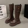 Maillard Brown Boots Women's 2025 Spring and Summer Fat Mm Thick Legs Heightening Knight Boots Small Tall Boots Looking Thin