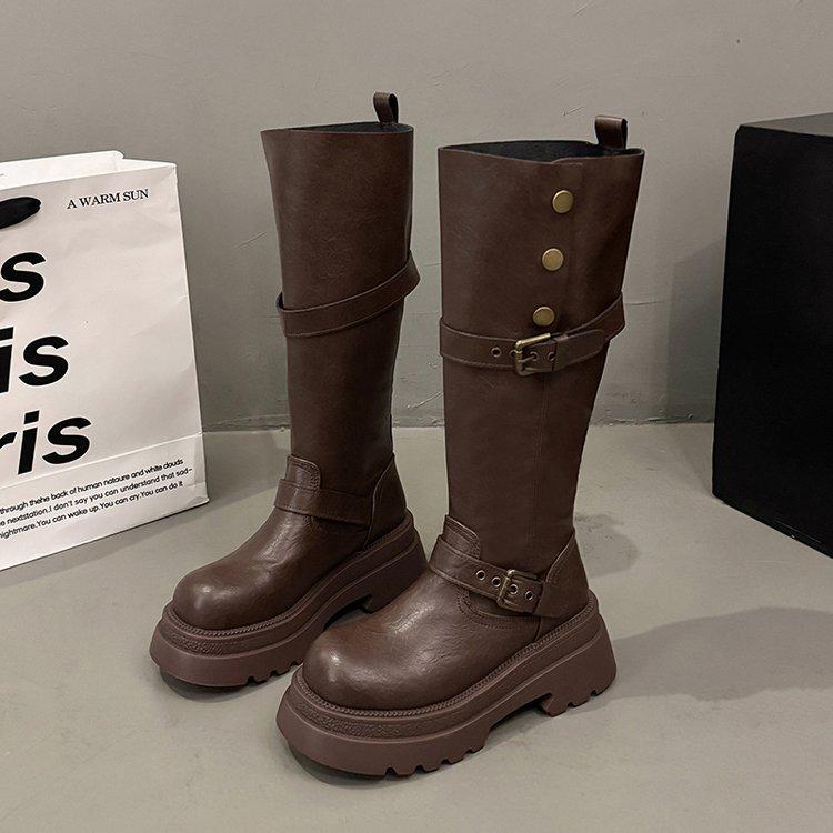 Maillard Brown Boots Women's 2025 Spring and Summer Fat Mm Thick Legs Heightening Knight Boots Small Tall Boots Looking Thin