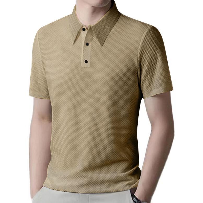 TEMU Popular High-end Mesh Seersucker Ice Silk Short-sleeved Men's Lapel Summer Solid Color Large Size POLO Shirt