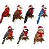 Christmas Bird Corner Ornament for Window and Picture Frames with Santa Hat, Red Scarf, and Seasonal Trim Indoors