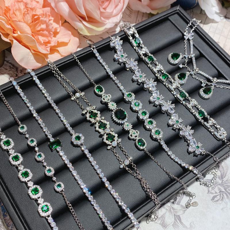 Camellia Women's High-End Elegant Artificial Emerald Bracelet Full Diamond Imitation Tourmaline Jewelry