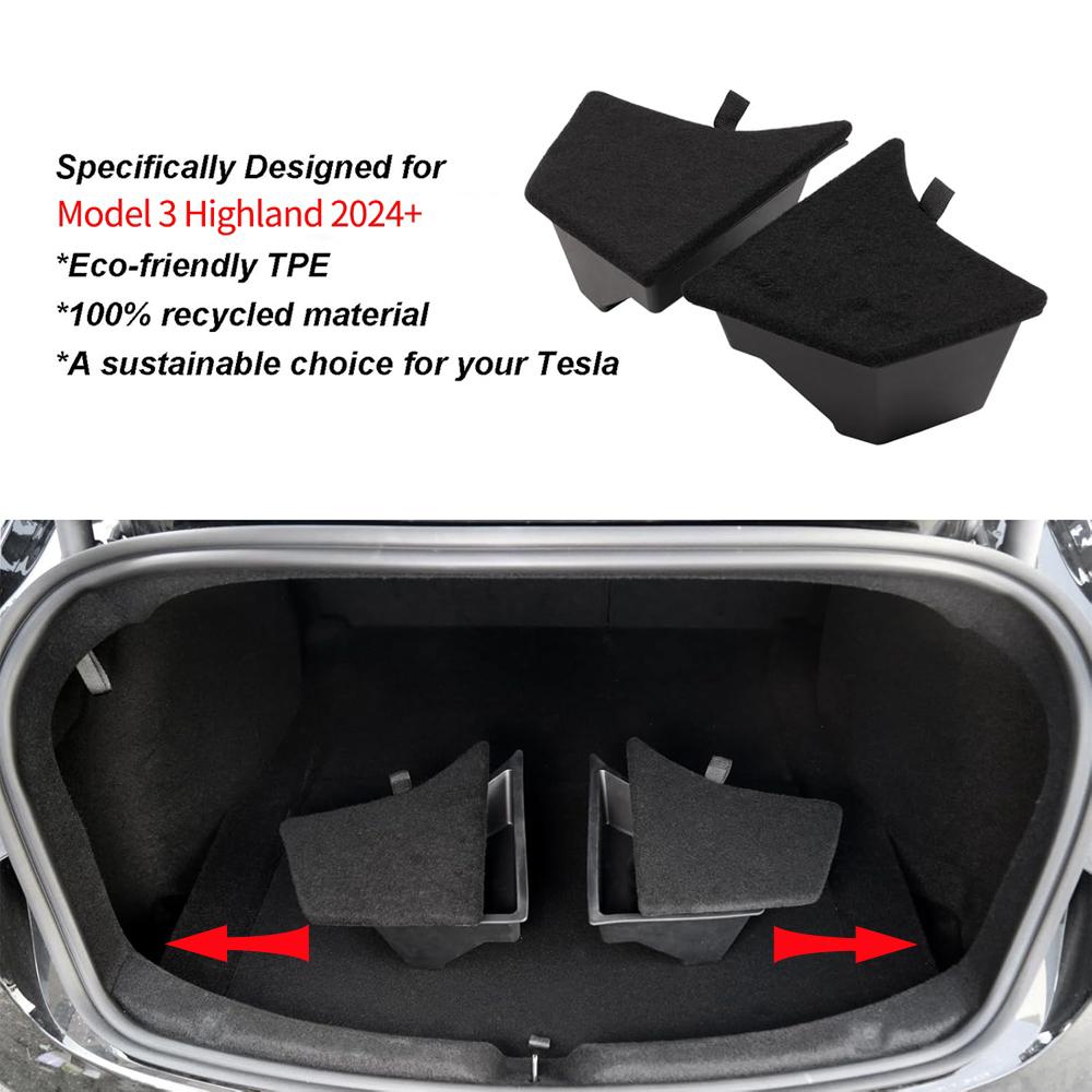 For 2026 Tesla Model 3 Highland Rear Trunk Left Side Storage Box with Cover Tail Boot Organizer Partition Decoration Accessories