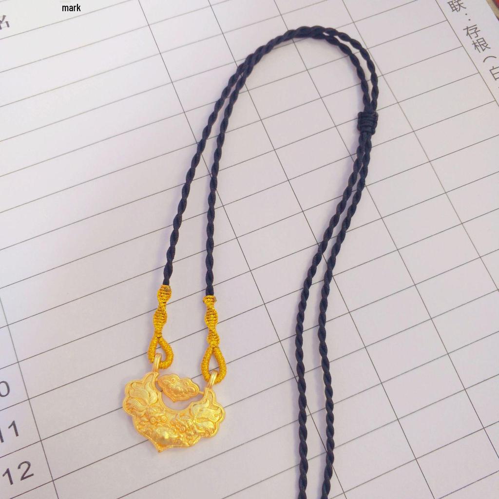 Vietnamese Sand Gold Koi Fish Necklace - Copper Gilded Retro Peace Lock Pendant