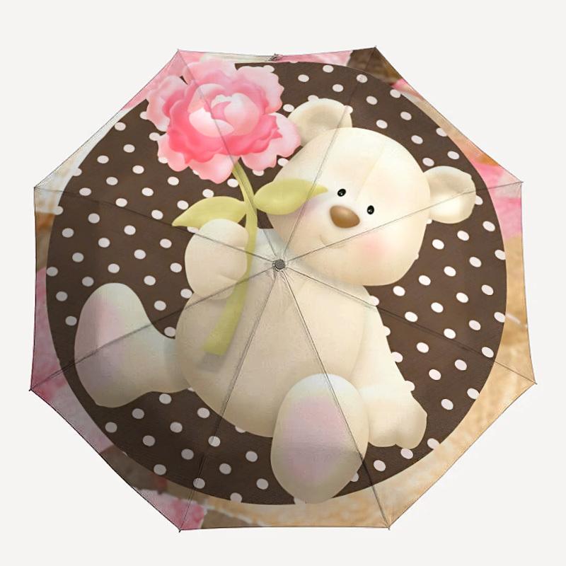 1pc Teddy Bear with Rose Automatic Umbrella Portable Home Essential Umbrella, Iron Umbrella Structure Suitable for All Seasons Yy251123174