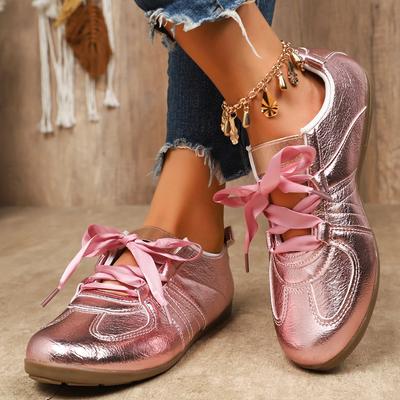 Mode Gold Silber Damen Flache Sneaker Leichtgewichtige Weiche Sohle Freizeitschuhe Frau Bequem Rutschfest Rosa Schuhe Übergröße 43