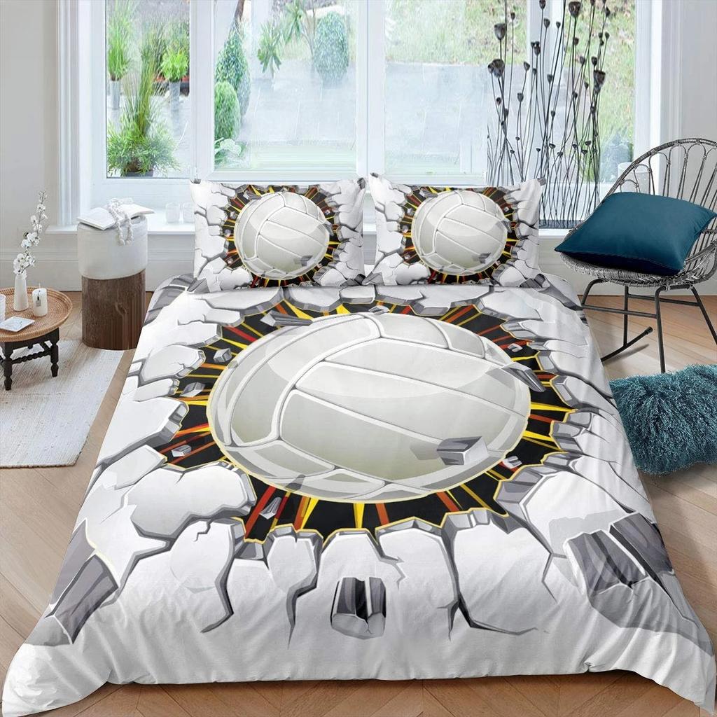Set Lenjerie de Pat Volei Sporturi King Queen Husă de Plapumă Tematică Minge Foc și Apă Husă de Plapumă Poliester Husă de Pilotă