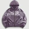 Oversized Hooded Sweatshirt With Skull Print Streetwear Unisex Loose Fit Casual Top