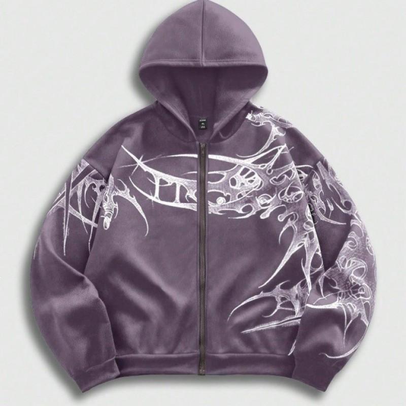 Oversized Hooded Sweatshirt With Skull Print Streetwear Unisex Loose Fit Casual Top