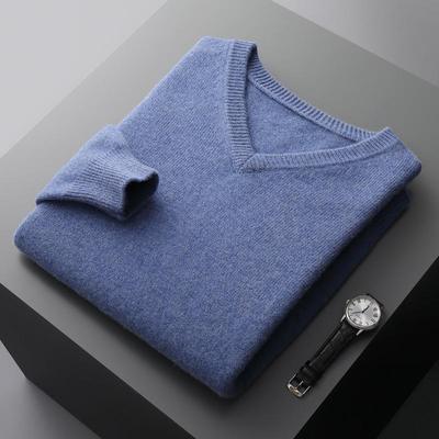 Herren Wollpullover mit V-Ausschnitt - Lässige lockere Passform, Langarm, Strickoberbekleidung für Herbst/Winter.