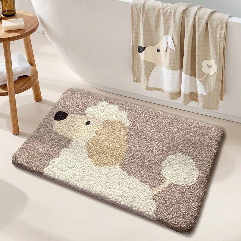 Bathroom door absorbent cartoon imitation cashmere toilet carpet toilet door mat toilet non-slip floor mat