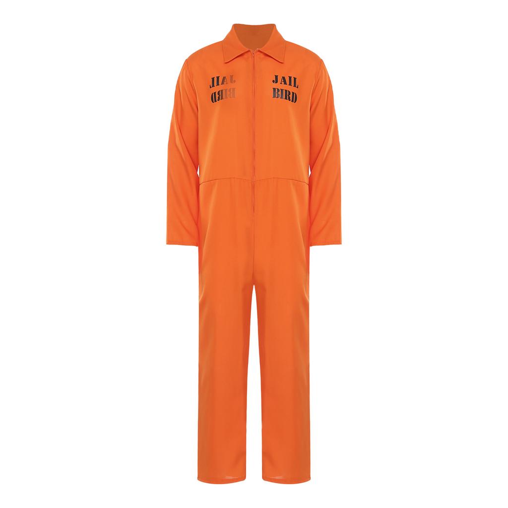 Salopetă Cosplay Halloween Unisex pentru Adulți, Model Prizonier, Rever, Mânecă Lungă, Piesă Unică, Unitard, Costum Uniformă Prizonier în Închisoare