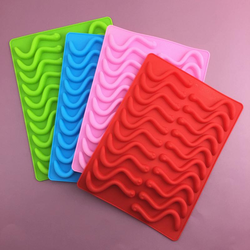 20 Stücke Kreative Löcher Diy Silikon Gummibärchen Schlange Würmer Schokoladenform Zucker Süßigkeiten Gelee Formen Eis Rohr Tablett Form Kuchen Dekor Werkzeuge