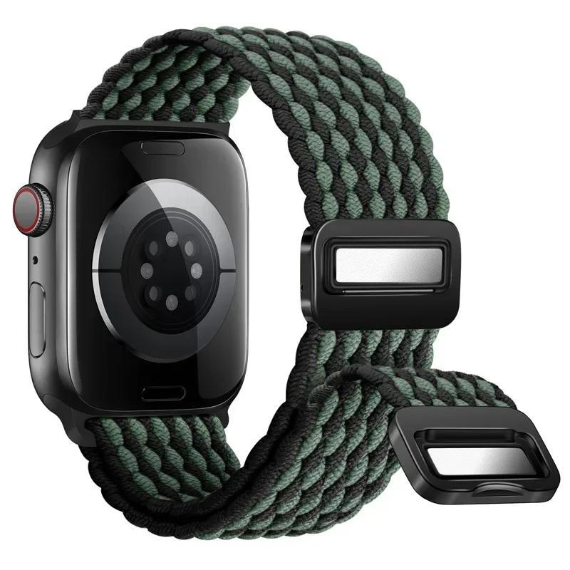 Nylon Band For Apple Watch Strap 44mm 40mm 45mm 46mm 49mm 41mm 38 Magnetic Braided Bracelet iWatch Series Se 7 6 8 9 10 Ultra 2