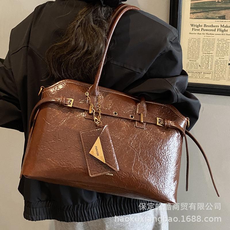 Retro Lazy Briefcase Bag Women's Large-capacity Texture Versatile Simple Niche Design Portable Shoulder Tote Bag