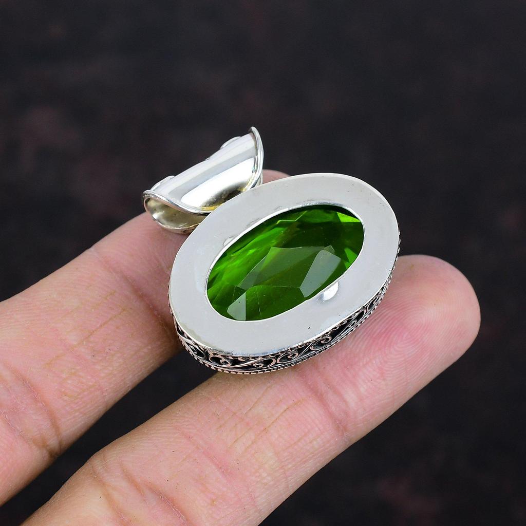Faceted Green Amethyst Pendant 925 Sterling Silver Pendant Handmade Genuine Gemstone Jewelry Vintage Pendant Gifts For Women Unique Jewelry