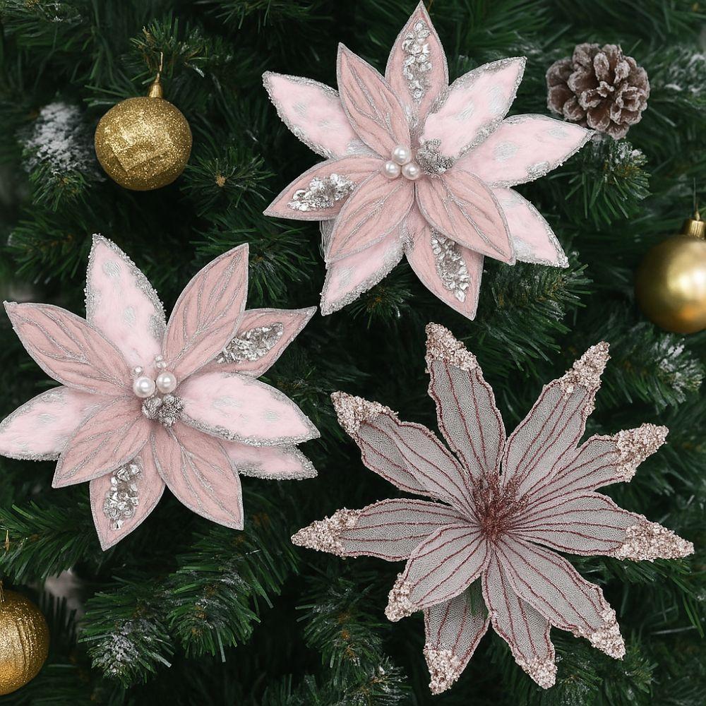 Simulated Xmas Tree Flower Large Glitter Artificial Christmas Flower  Wedding Decoration