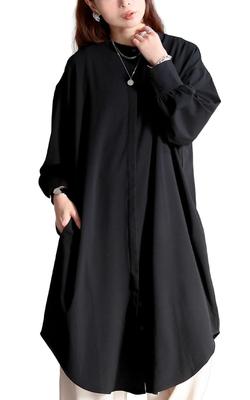 Gold Japan Plus Size Long Band Round Size Women's Dress, Sleeves, Collar, Pockets, Cut, Autumn, Winter, Spring, 5L, Black, Sum-0033