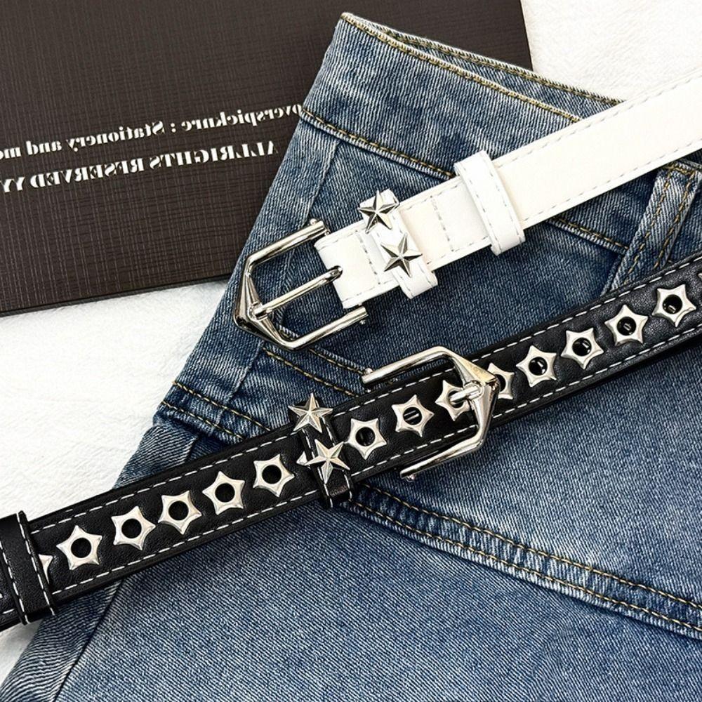 Star Eyelets Y2K Star Waist Belts Metal Buckle Girls Rivet Waistband Women's Jeans Belt  Hip Hop